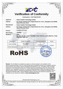 RoHS certifikat - 3D printer forhandler