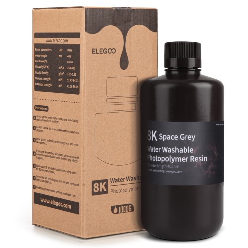 Elegoo 8K Water Washable Resin 1 kg - Space grey kan købes hos 3D Printeq